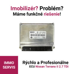 Bosch EDC15V Nissan Terrano II 2.7 TDi - čítanie dát, analýza imobilizéra, konfigurácia emulátora a test funkčnosti.