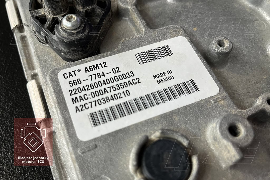 Štítok riadiacej jednotky CAT ADEM 6 A6M12 — číslo dielu 566-7784-02