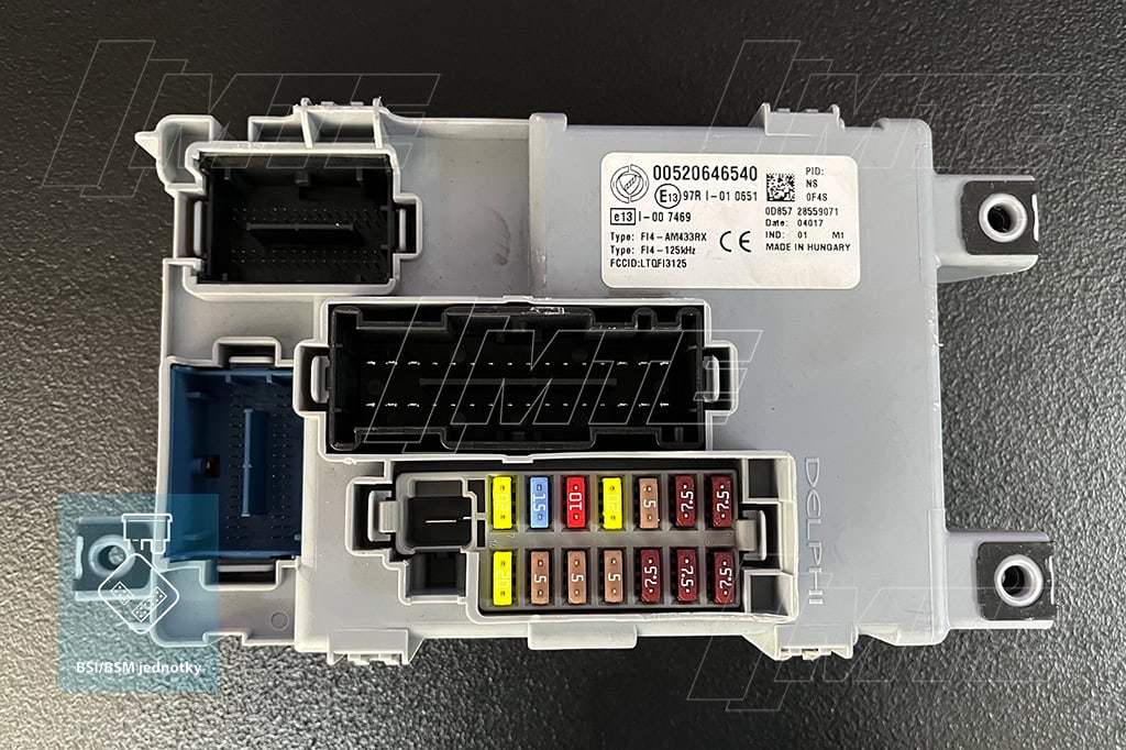 Náhradný BSI modul Delphi 28559071 — poistky, konektory a štítok, Fiat Doblo
